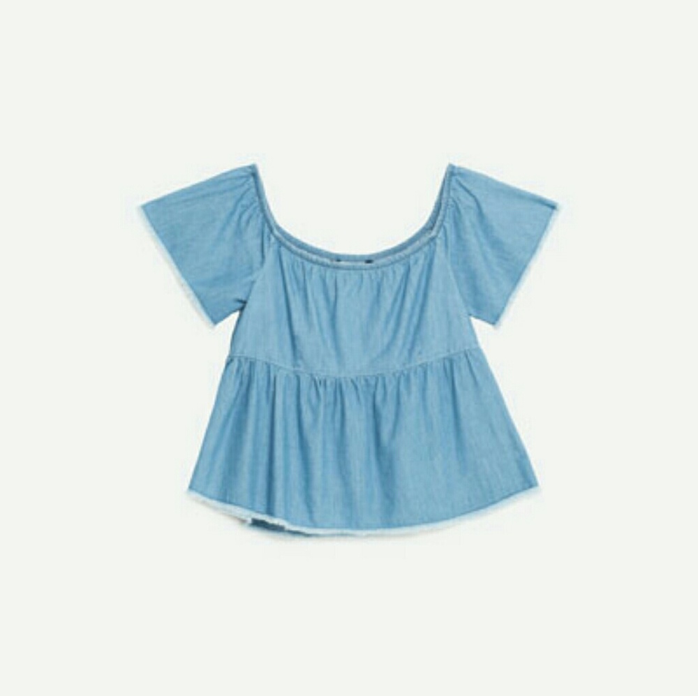 Zara Basic Denim Off the Shoulder Top